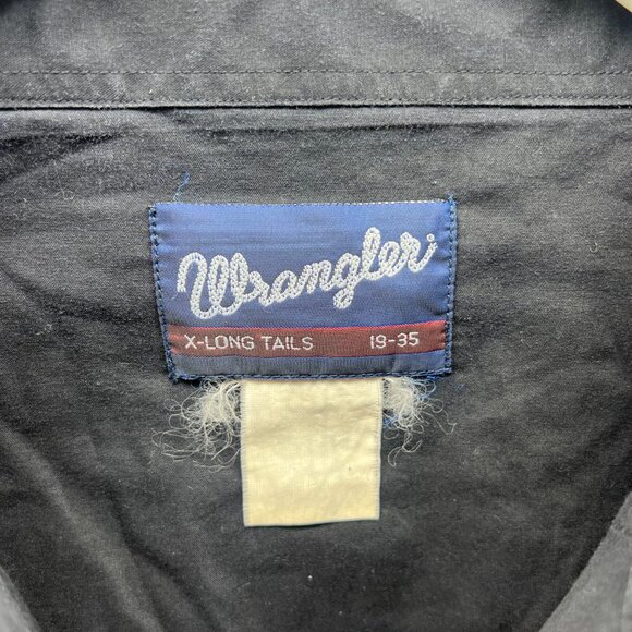 Vintage Wrangler Western Shirt Mens 19-35 Black Pearl Snap X-Long Tails 90s - Picture 7 of 10